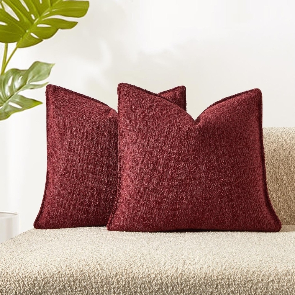 Burgundy Boucle Decorative Throw Pillow Covers Set of 2 Size 18 X 18